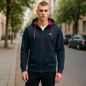 Umbro Hoodie Full Zip Mens Sz M Gray/Black Front Training Pockets A-0080 Sporty